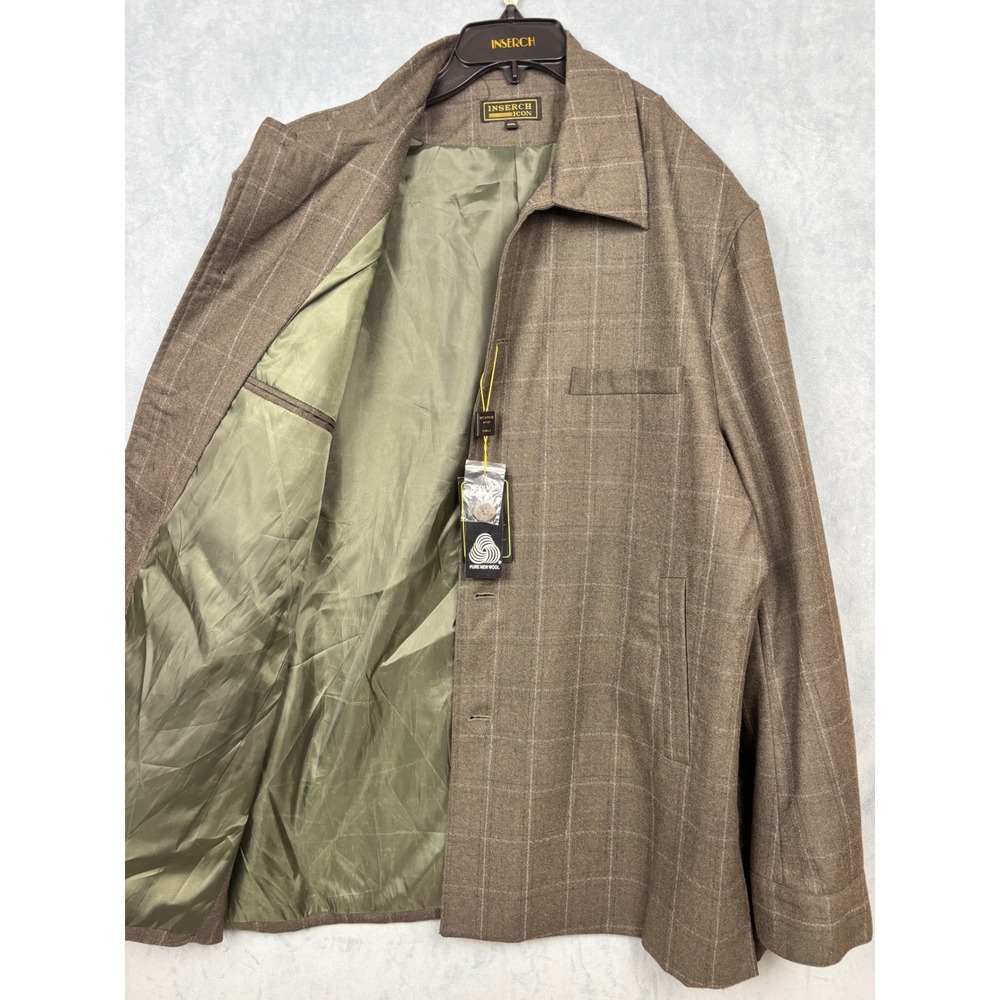 Inserch Icon Mens 2XL Brown Windowpane Plaid 100% Pure New Wool Jacket NWT